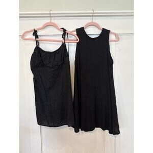 Urban Renewal Black EcoVero Linen Mini Dress and Sage Waffle Knit SunDress, S